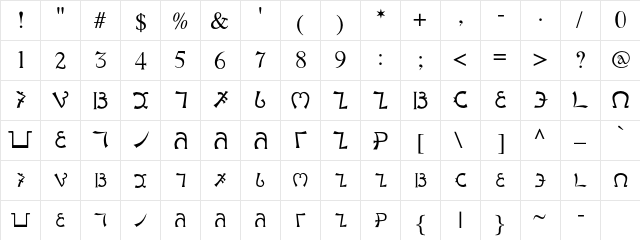EnochianWriting Regular  glyph index