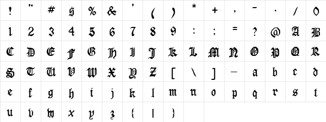 Parker Normal  glyph index