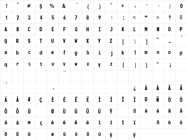 Monofonto Regular  glyph index