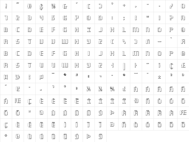 Jetway 3D Regular  glyph index