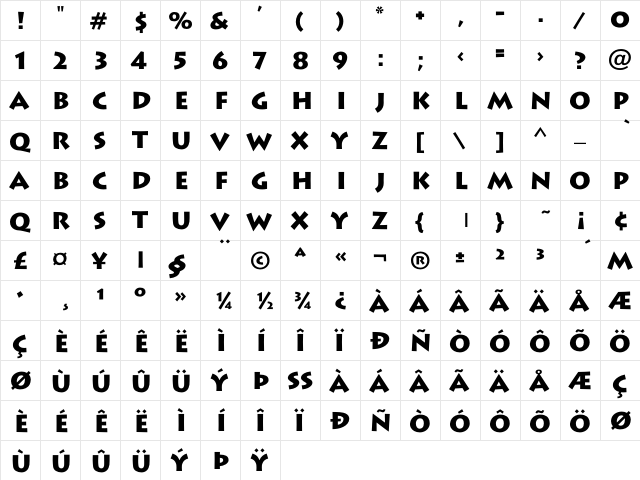 LHF Old Block Regular  glyph index