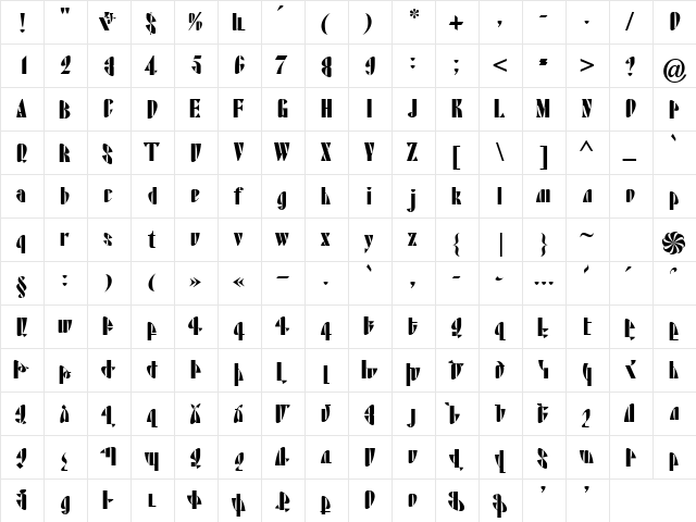 ArTarumianAfrickian Regular  glyph index