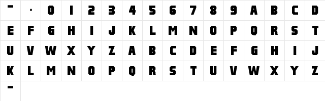 Pulp Fiction M54 Regular  glyph index