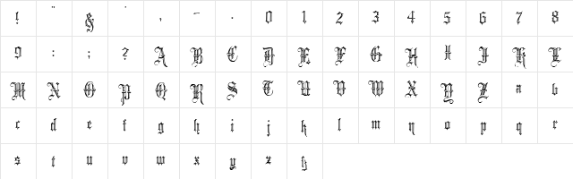 Minster No 5 Regular  glyph index