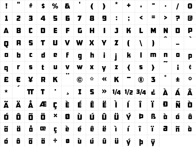 CFB1 American Patriot Regular  glyph index