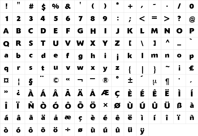 Delta BQ Bold  glyph index