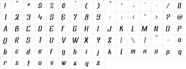 Subatonik Italic  glyph index