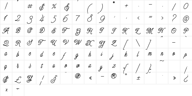 Finch_DEMO Regular  glyph index