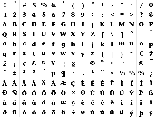 StoneInformal LT Bold Regular  glyph index