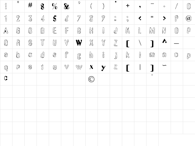 Old & Messy Regular  glyph index
