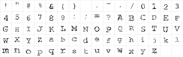 Typewriter from hell Regular  glyph index