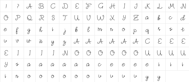 Mudica Regular  glyph index