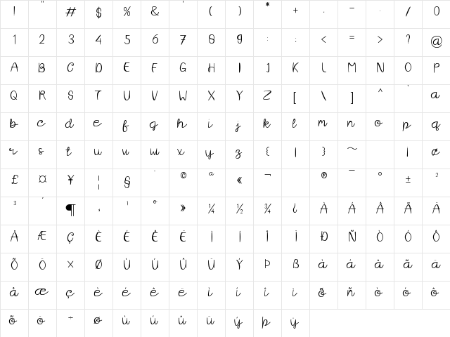 Snow Regular  glyph index