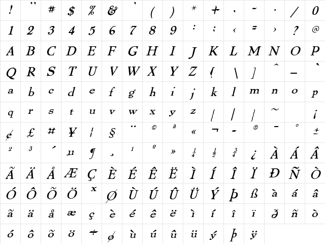 ThomasPaine Regular  glyph index