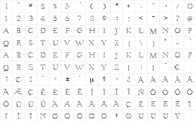 Spaghetti Regular  glyph index