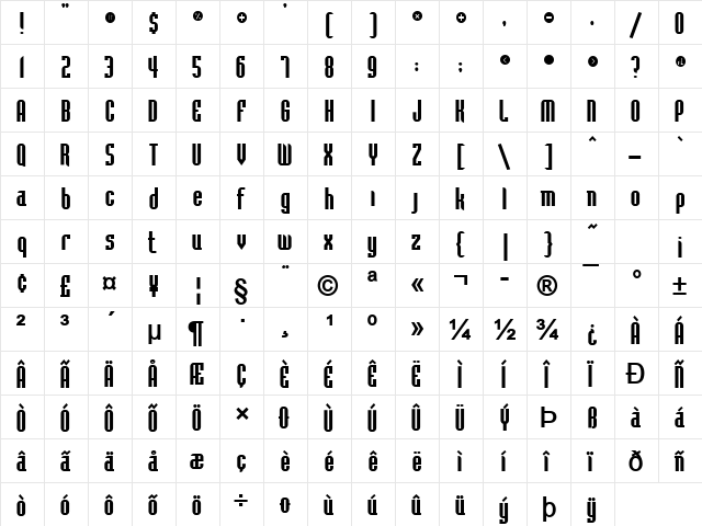 Flintstone Bold  glyph index