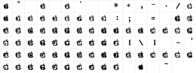 Aplle Pie Regular  glyph index