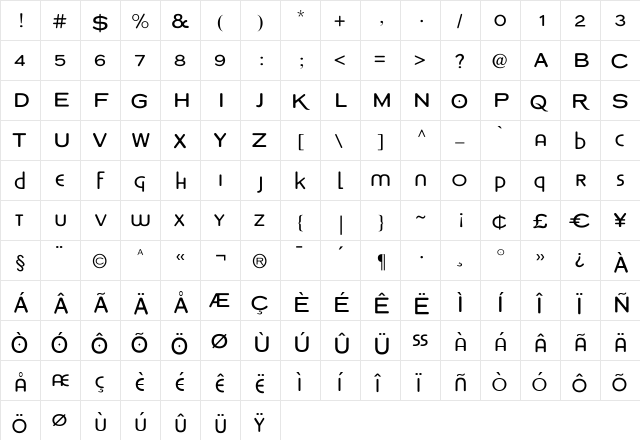 Copperplate Modern Light Regular  glyph index