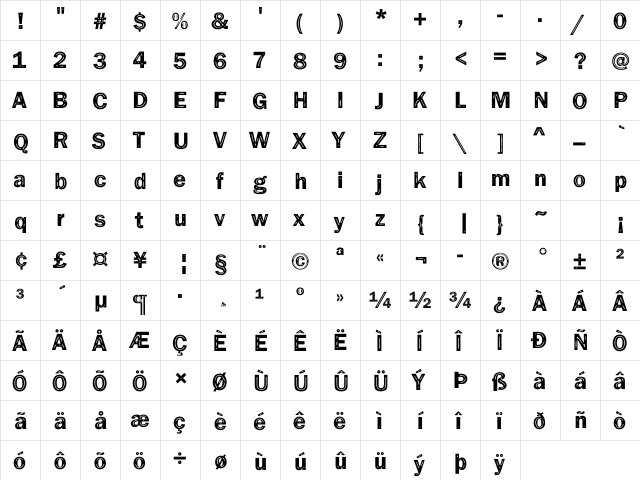 Funky33 Becker Regular  glyph index