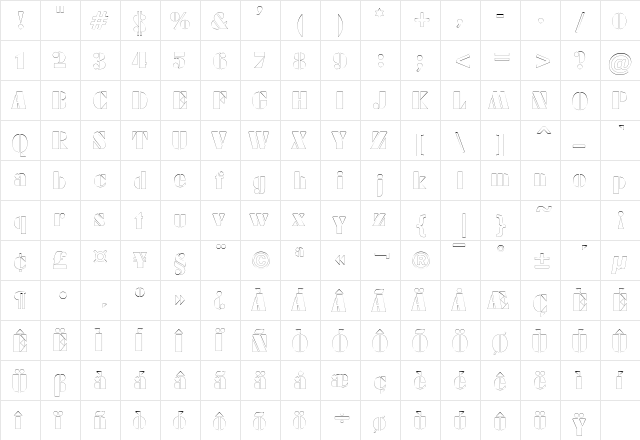 ArmyBlackOutline Plain  glyph index