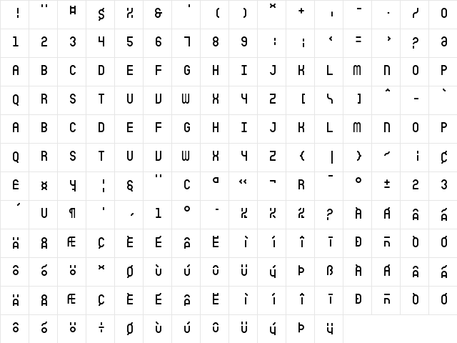 Sicret Mono PERSONAL Regular  glyph index