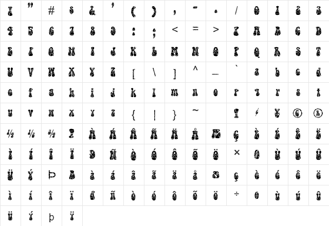 GrooveyCracked Normal  glyph index