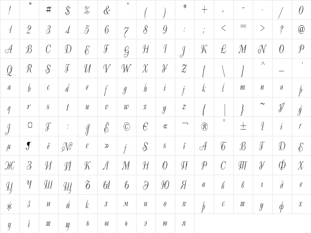 Decor Condensed Regular  glyph index