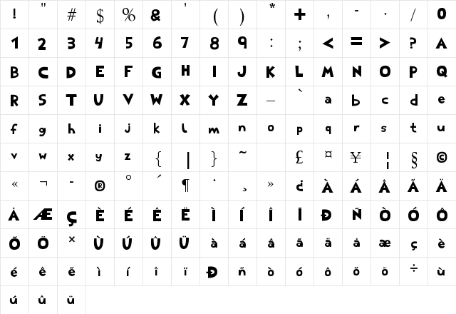 MDH Titling Regular  glyph index