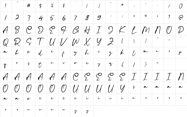 Hallo Schatz Script Regular  glyph index