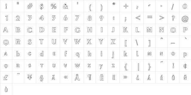 Exotic-Bold Hollow Regular  glyph index