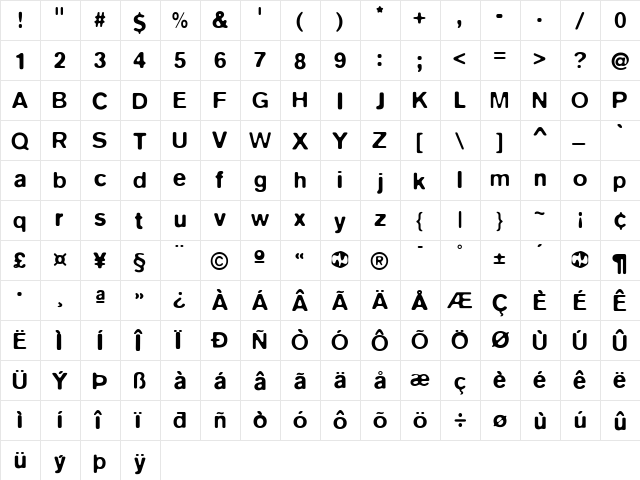 Blur Regular  glyph index