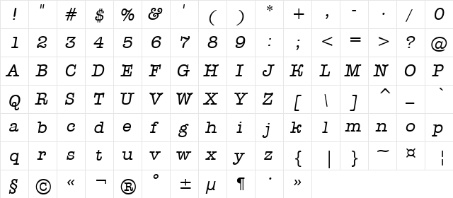 a_OldTyper Italic  glyph index