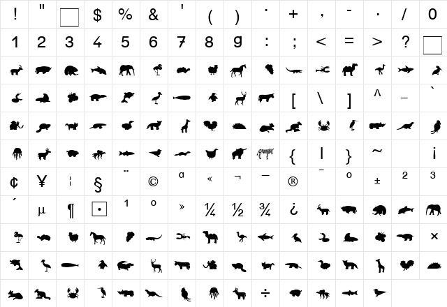 Animals Becker Normal  glyph index