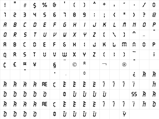 Liquid Crystal II Regular  glyph index