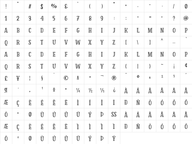 Storyteller Serif Regular  glyph index