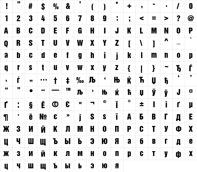 Helvetica Inserat Cyrillic Upright  glyph index