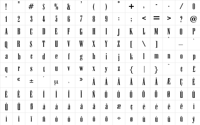 Anatevka Regular  glyph index