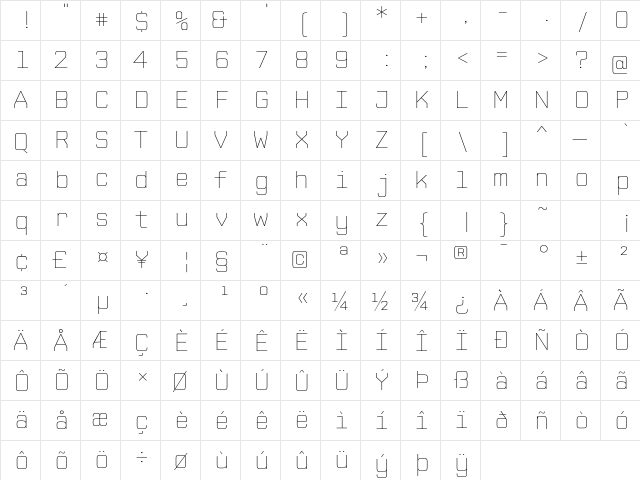 CPMono_v07 ExtraLight  glyph index