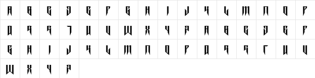 Thrash it Regular  glyph index