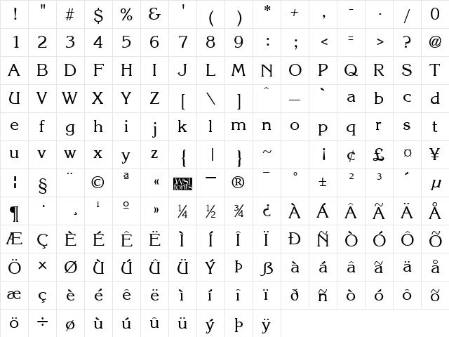 Krone Regular  glyph index