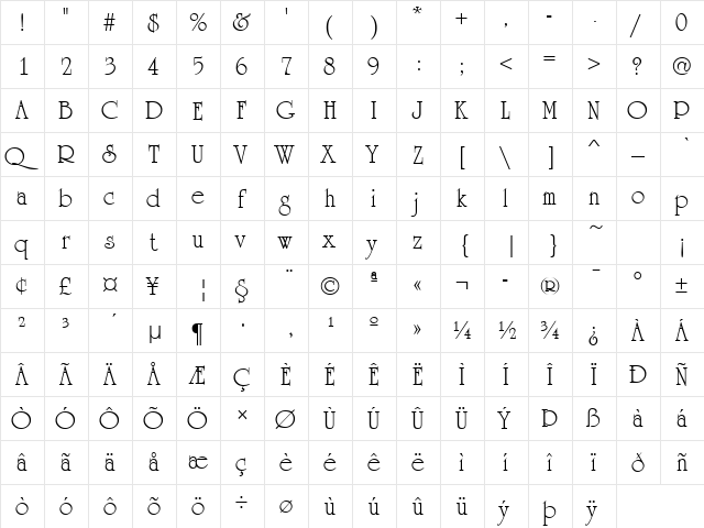 Honeymoon Regular  glyph index