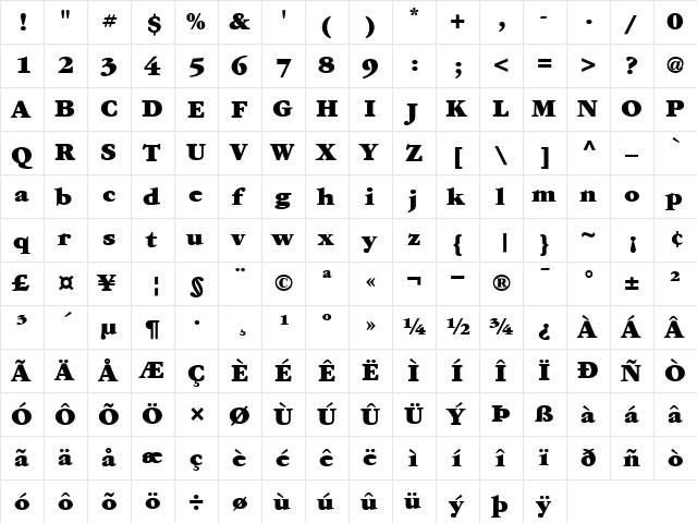 ITCGaramond-Ultra Ultra  glyph index