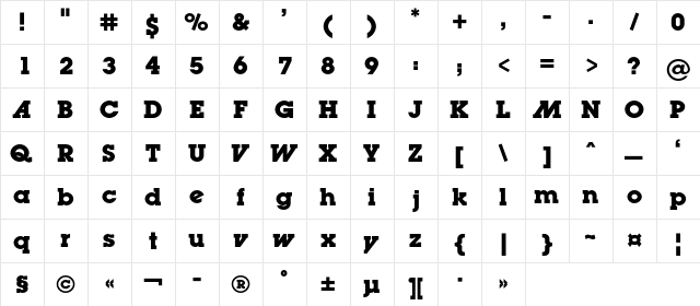 LugaAdC Bold  glyph index