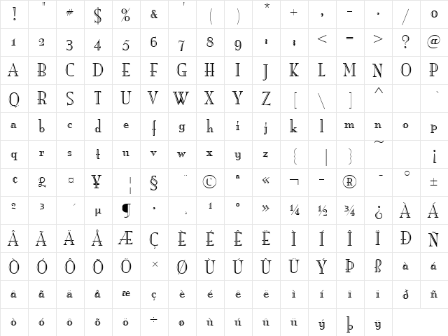 Mona Lisa Recut OS ITC TT Regular  glyph index