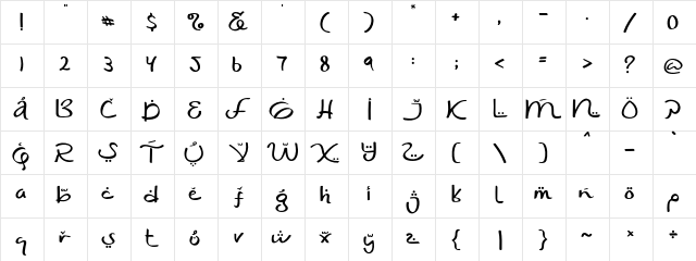 Shaumy Regular  glyph index