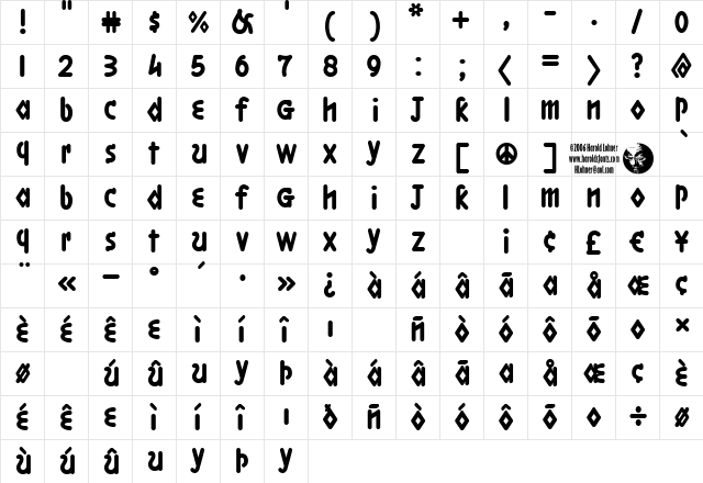 Boston LineBold Regular  glyph index