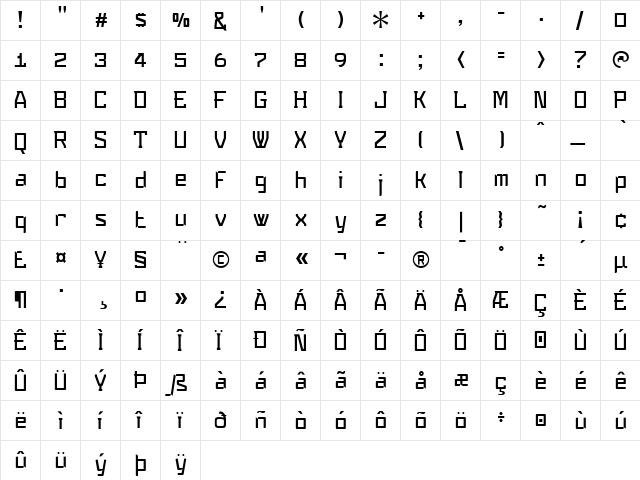 Konvexist Light  glyph index