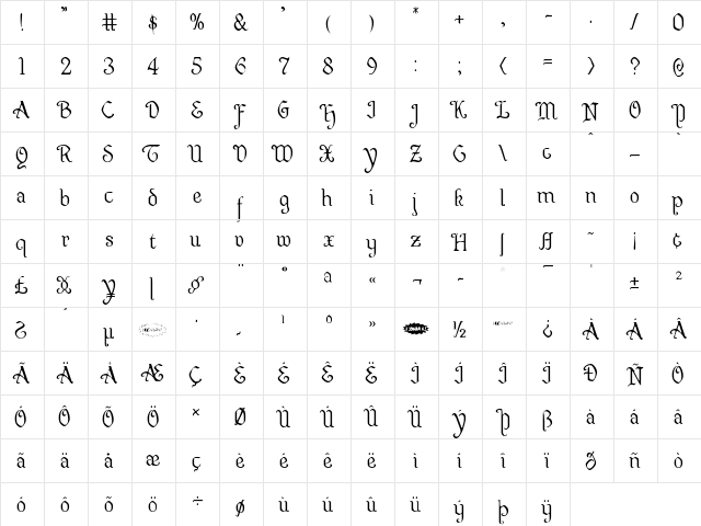 Quill Sword Light Light  glyph index