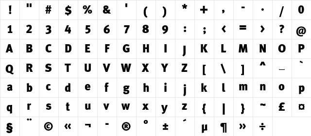 MetaBlackLFC Regular  glyph index