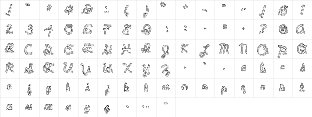 pee pants script Regular  glyph index